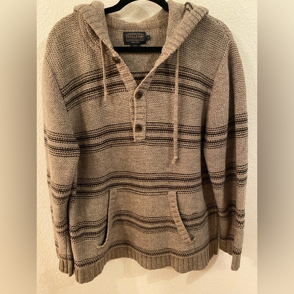 Pendleton men’s sweater;size M; 1/4 button up; hooded; striped - Picture 1 of 5
